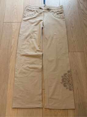 BCBGMaxAzria Beige Rhinestone Lounge Pants | NWT | Size Medium Y2K Loungewear